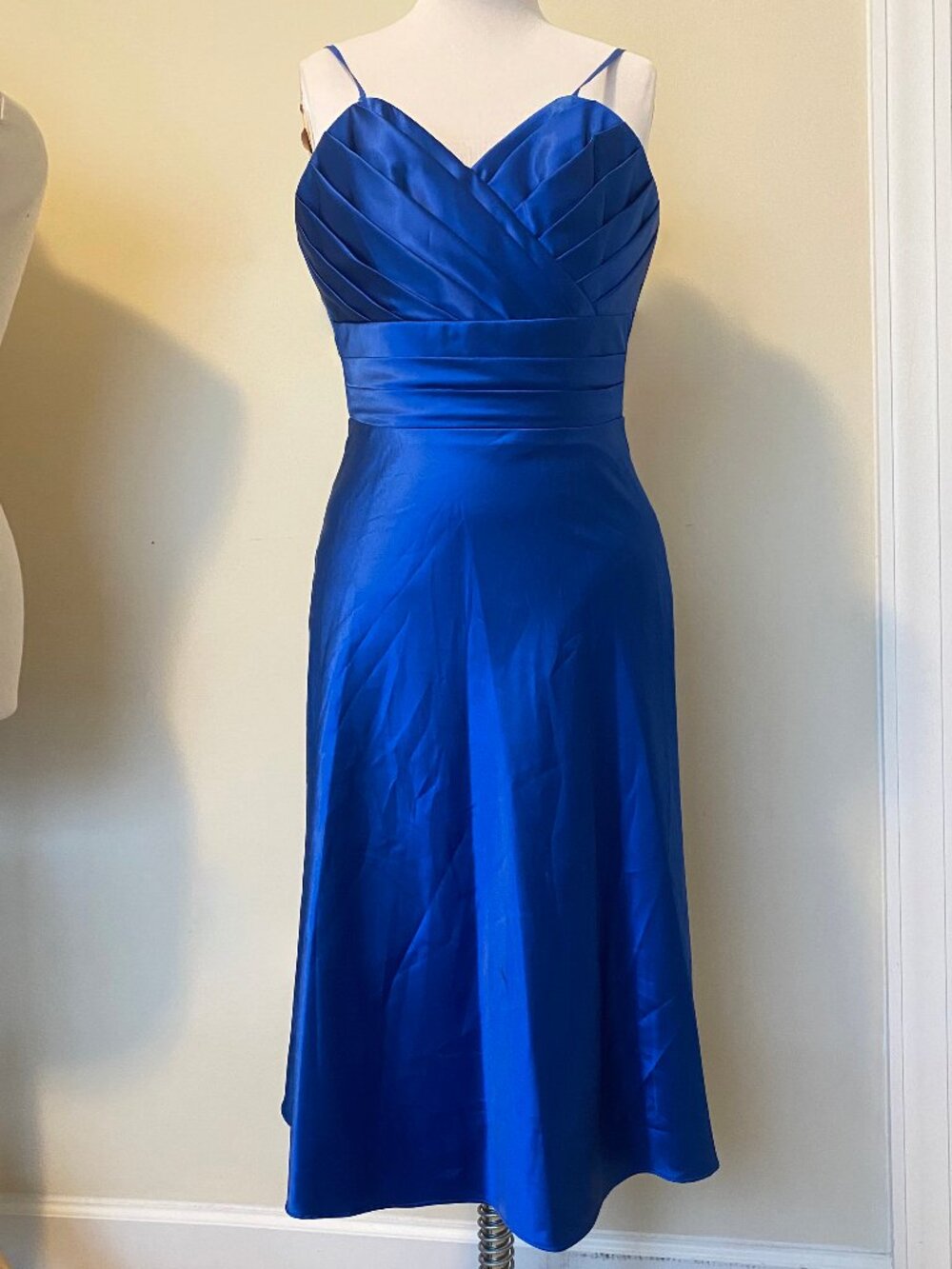 Y2K Fiesta, royal blue satin midi dress